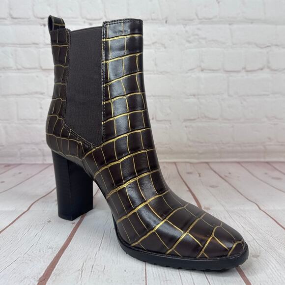 Lauren Ralph Lauren Mylah Leather Chelsea Brown Gold Boots Women’s Size 8 - Picture 2 of 11
